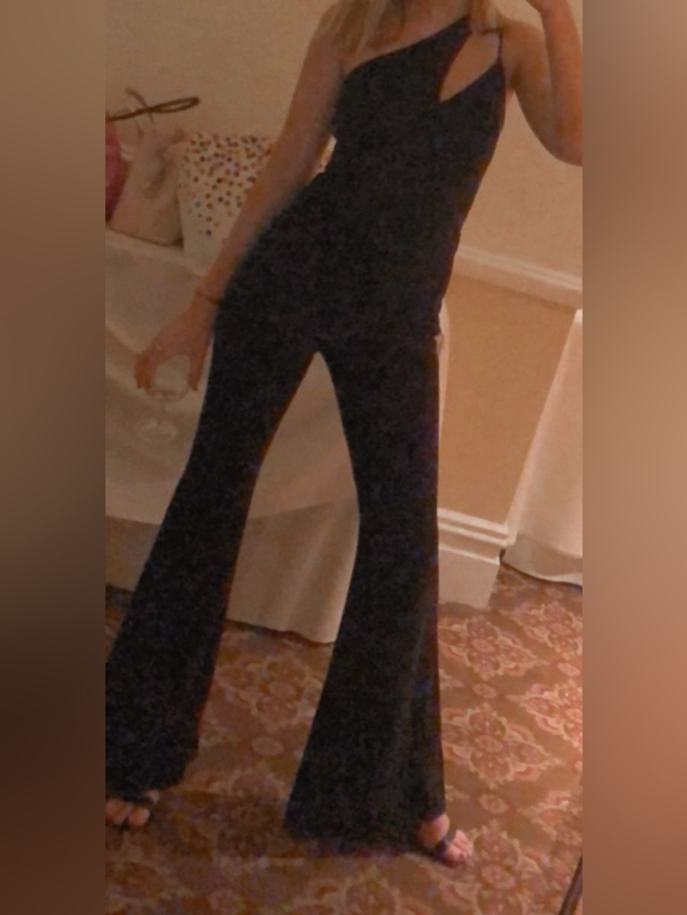 Forever 21 Black One-Shoulder Flared Jumpsuit